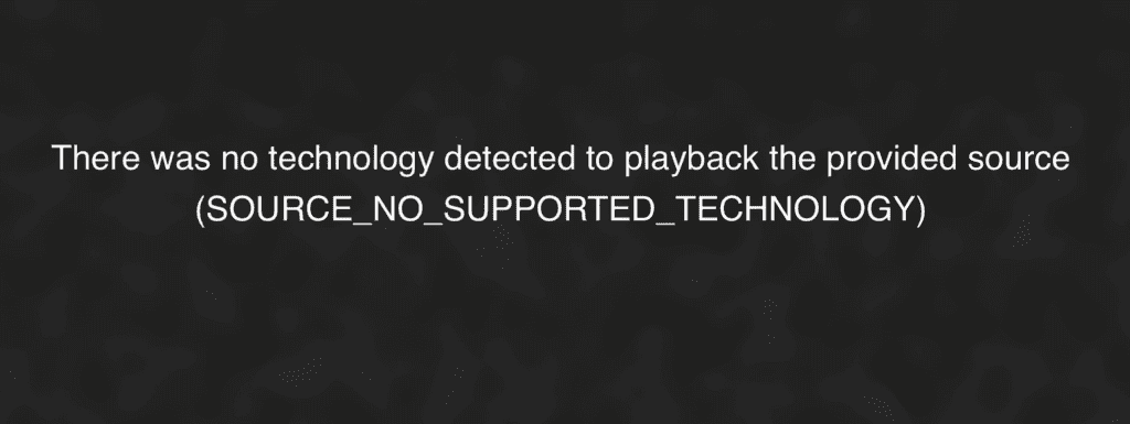 iOS error message displayed when trying to play AV1 video "There was no technology detected to playback the provided source"