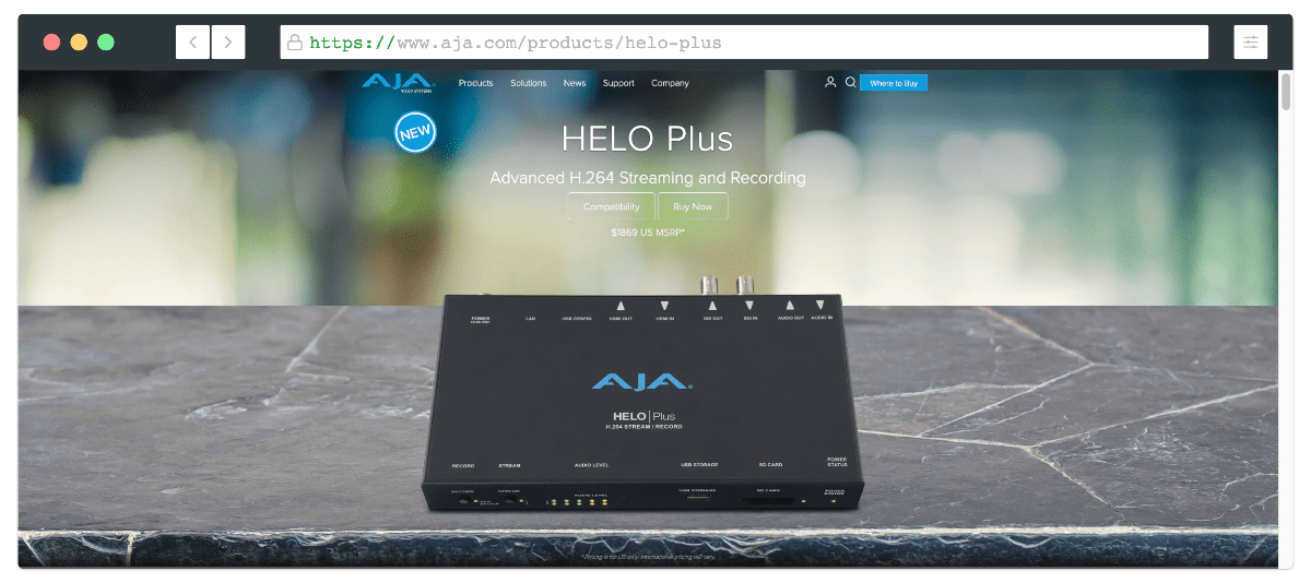 aja helo plus live streaming encoder