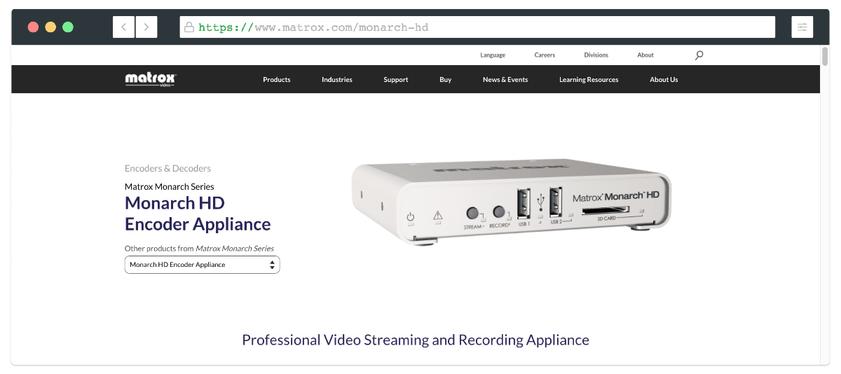 matrox monarch hd live streaming encoder