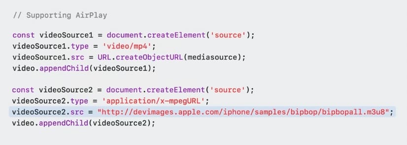code snippet for adding AirPlay support when using Managed Media Source