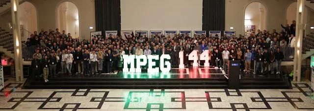 Attendees of the 144th MPEG meeting in Hannover, Germany.